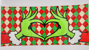 Green Guy Hand Heart Plaid